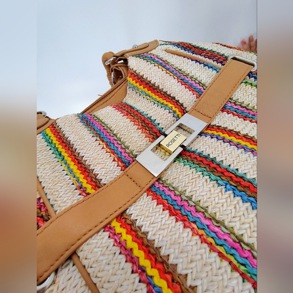 Rosetti Colorful Vibrant Striped Braided Shoulder Bag with Tan Accents - Picture 5 of 5